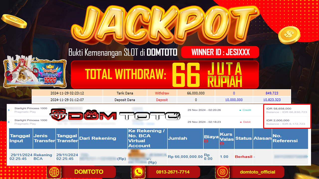 JACKPOT  SLOT STARLIGHT PRINCESS 1000 29 NOVEMBER 2024